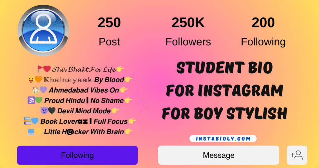 Student Bio for Instagram for Boy Stylish