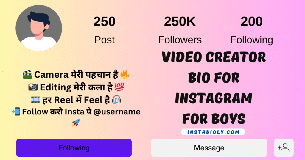 video creator bio for instagram for boys