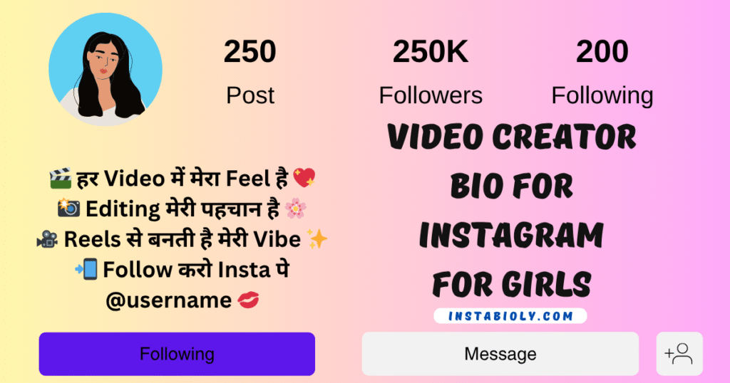 video creator bio for instagram for girls